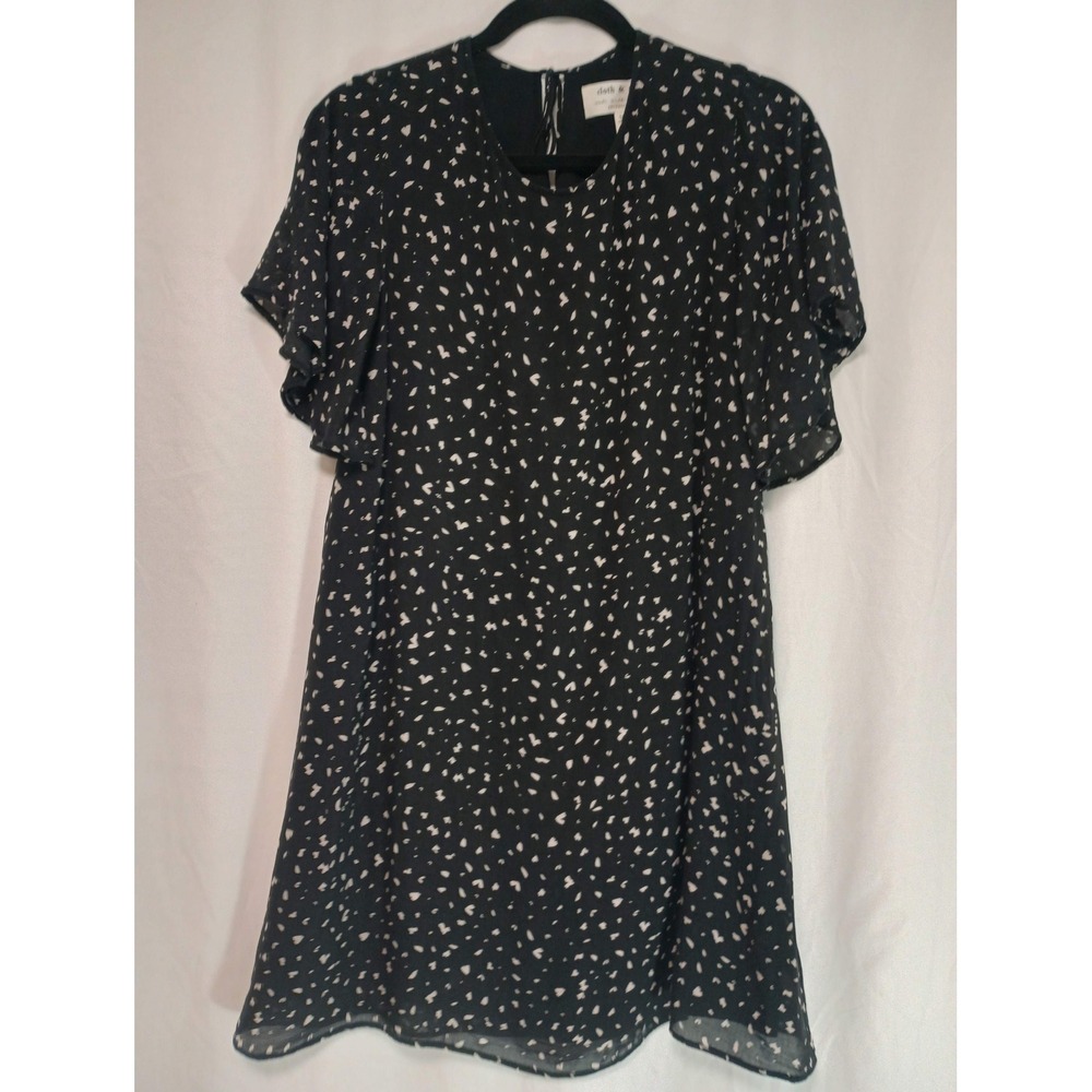 Cloth & Stone Anthropologie Black White Print Flutter Sleeve Shift Dress XS